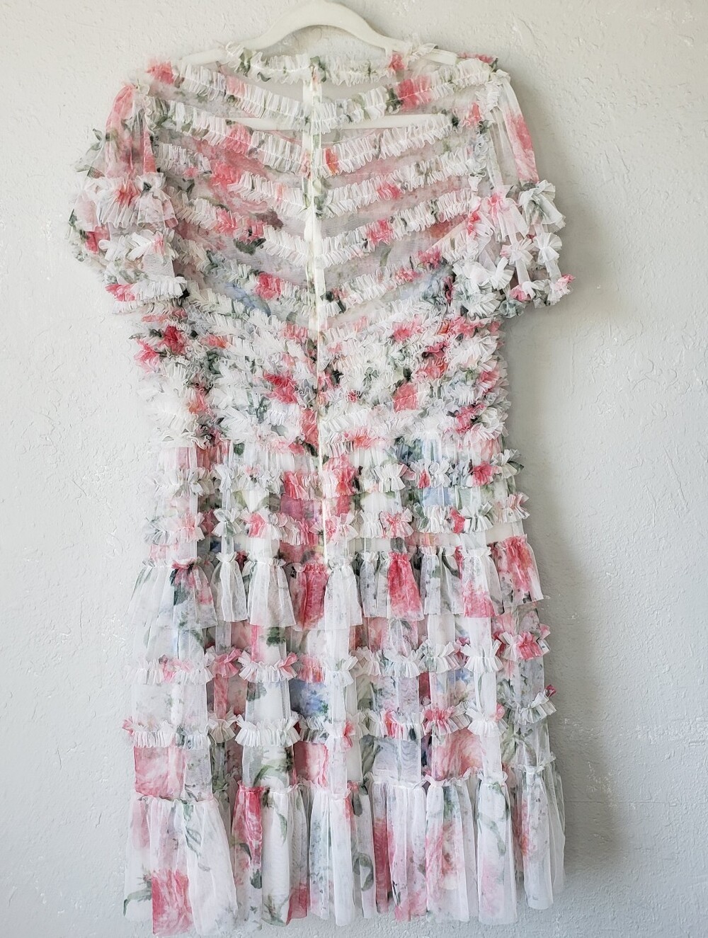 Needle & Thread Sweet Posy Ruffle Mini Dress Pink Floral Textured Romantic - Picture 12 of 14